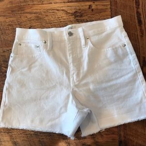 High rise white denim shorts